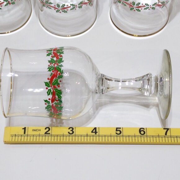 Libbey Holiday Christmas Wine Glasses w/ Gold Trim Holly Berry Design Set of 8 - Picture 13 of 14